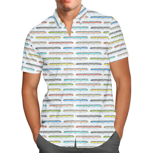 Men's Button Down Short Sleeve Shirt - Disney Monorail Rainbow
