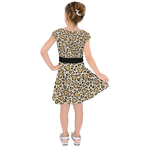Girls Short Sleeve Skater Dress - Mouse Ears Animal Print