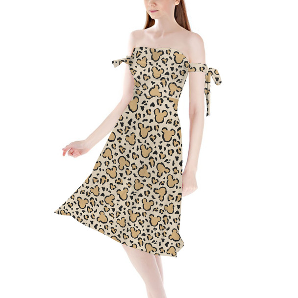 Strapless Bardot Midi Dress - Mouse Ears Animal Print