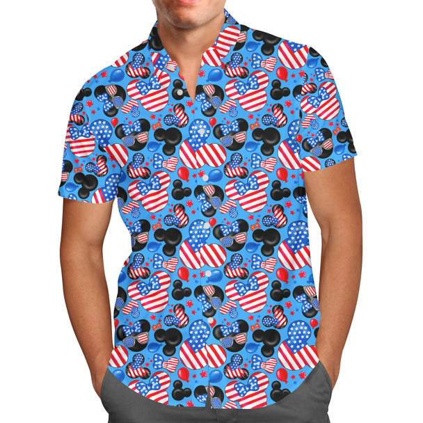 Men's Button Down Short Sleeve Shirt - Mickey's Fourth of July
