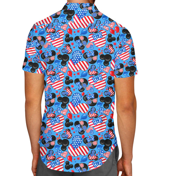 Men's Button Down Short Sleeve Shirt - Mickey's Fourth of July