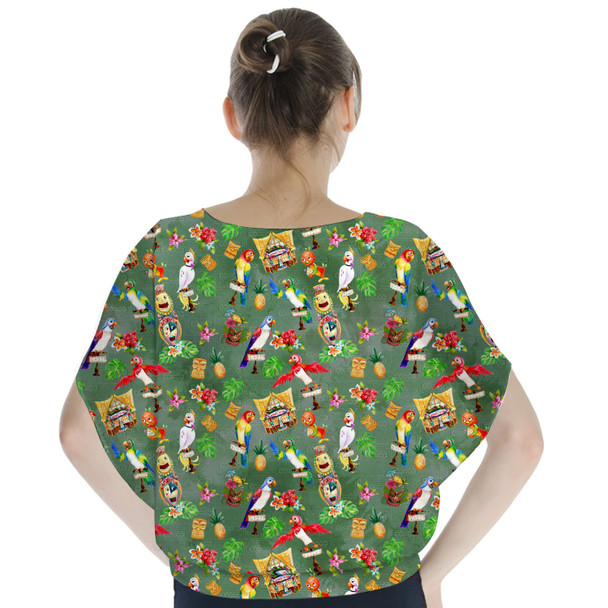 Batwing Chiffon Top - Orange Bird & Tiki Friends