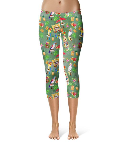 Sport Capri Leggings - Orange Bird & Tiki Friends