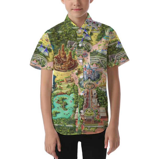 Kids' Button Down Short Sleeve Shirt - Disneyland Colorful Map