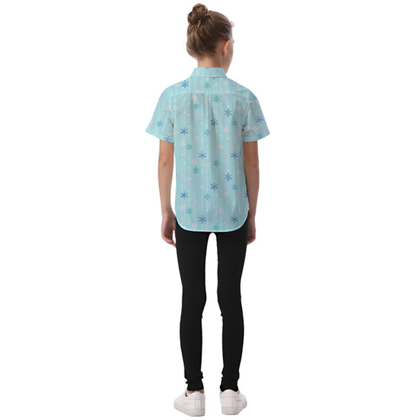 Kids' Button Down Short Sleeve Shirt - Frozen Ice Queen Snow Flakes