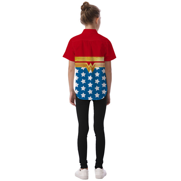 Kids' Button Down Short Sleeve Shirt - Wonder Woman Super Hero Inspired