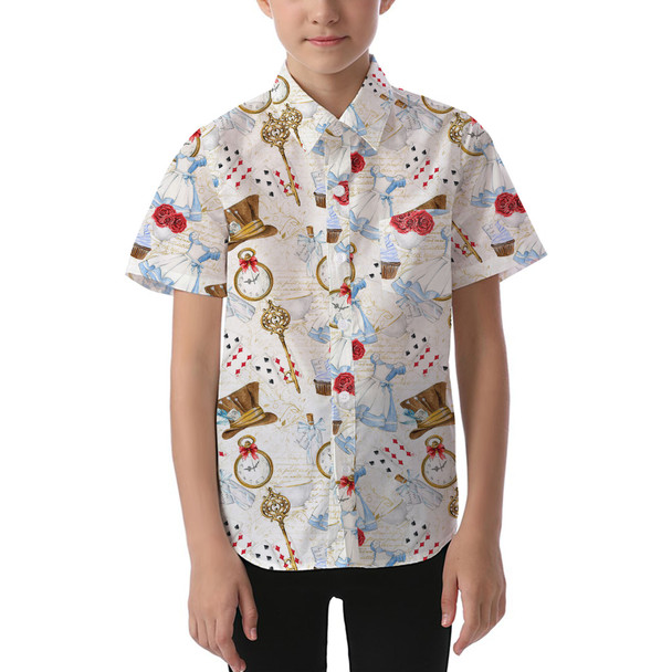 Kids' Button Down Short Sleeve Shirt - Wonderland Icons