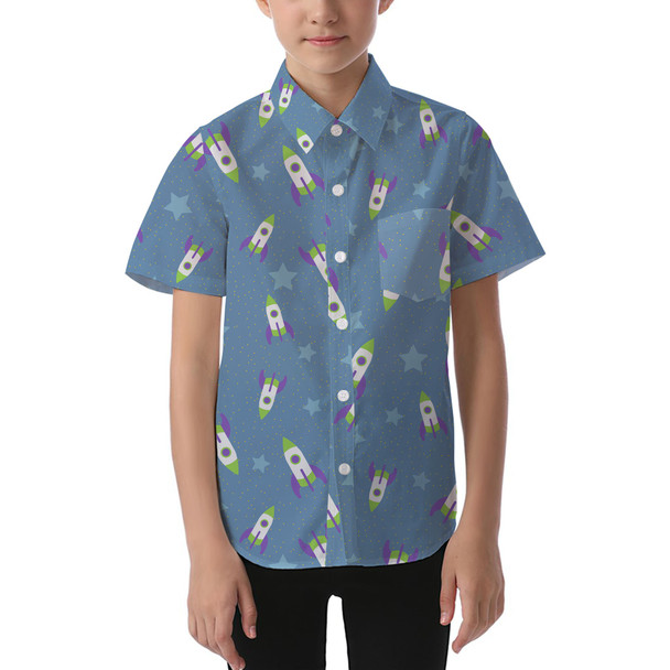 Kids' Button Down Short Sleeve Shirt - Buzz Lightyear Space Ships