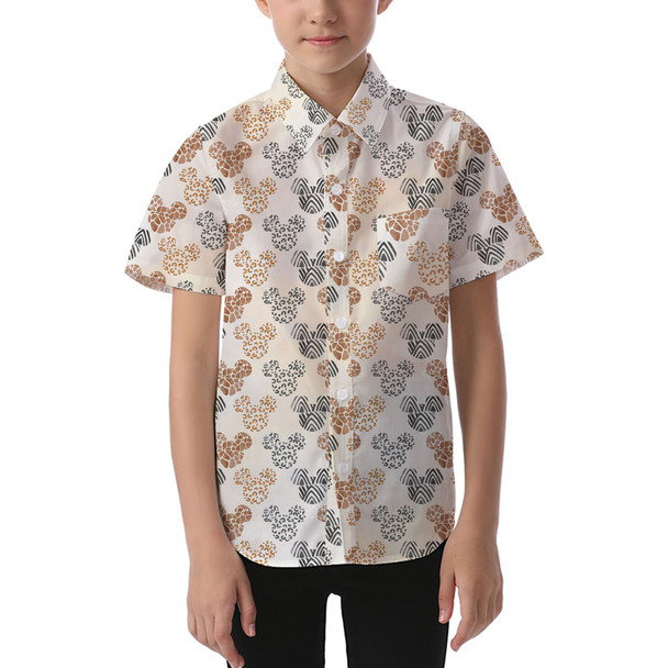 Kids' Button Down Short Sleeve Shirt - Safari Mickey Ears