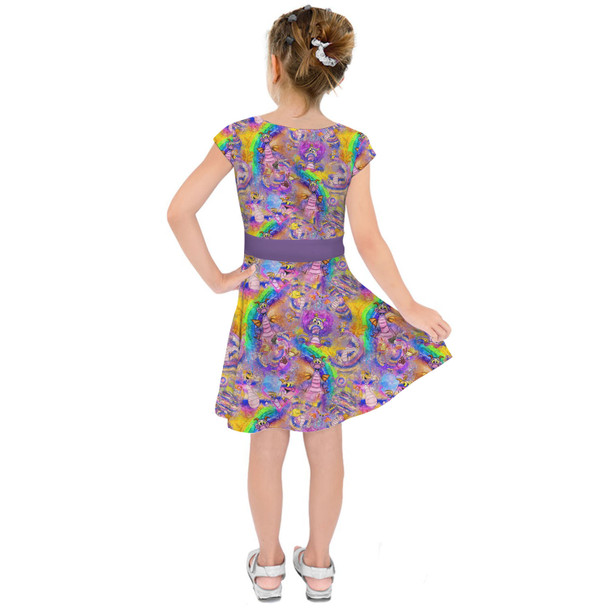 Girls Short Sleeve Skater Dress - Figment Watercolor Rainbow