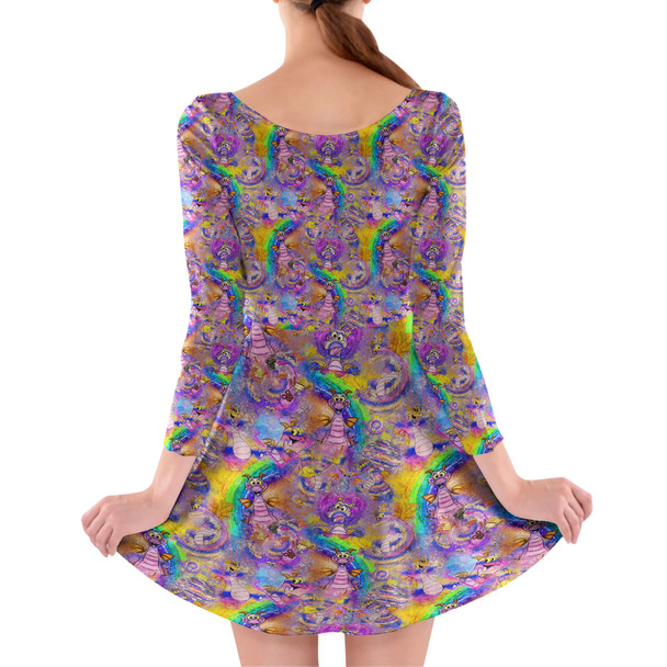 Longsleeve Skater Dress - Figment Watercolor Rainbow