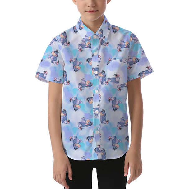 Kids' Button Down Short Sleeve Shirt - Watercolor Eeyore