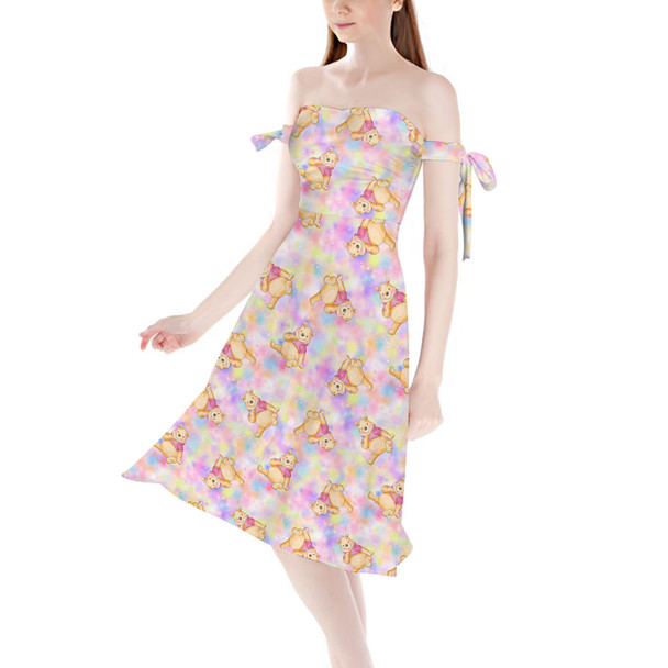 Strapless Bardot Midi Dress - Watercolor Pooh Bear