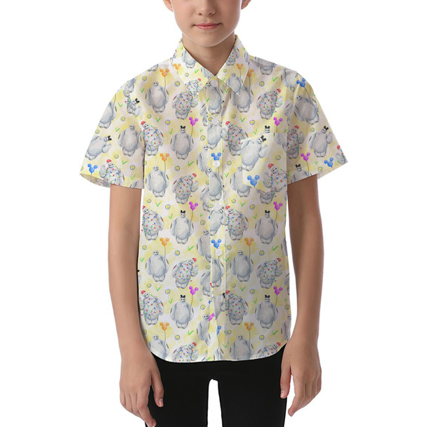 Kids' Button Down Short Sleeve Shirt - Festive Baymax