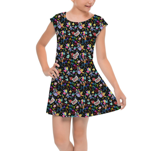 Girls Cap Sleeve Pleated Dress - A Disney Happy Birthday