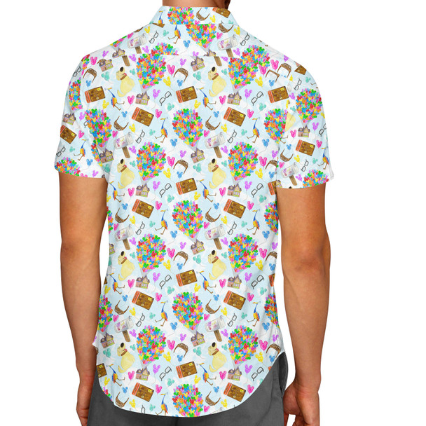 Men's Button Down Short Sleeve Shirt - Pixar UP Icons