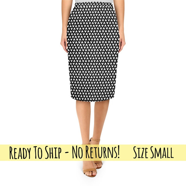 Midi Pencil Skirt - S - Mouse Ears Polka Dots Black - READY TO SHIP