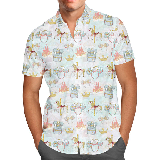 Men's Button Down Short Sleeve Shirt - Main Attraction Disney Carousel