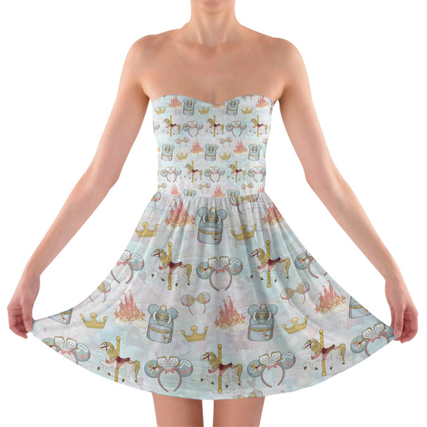 Sweetheart Strapless Skater Dress - Main Attraction Disney Carousel