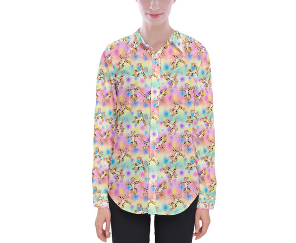 Women's Button Down Long Sleeve Shirt - L - Watercolor Tigger - READY TO SHIP