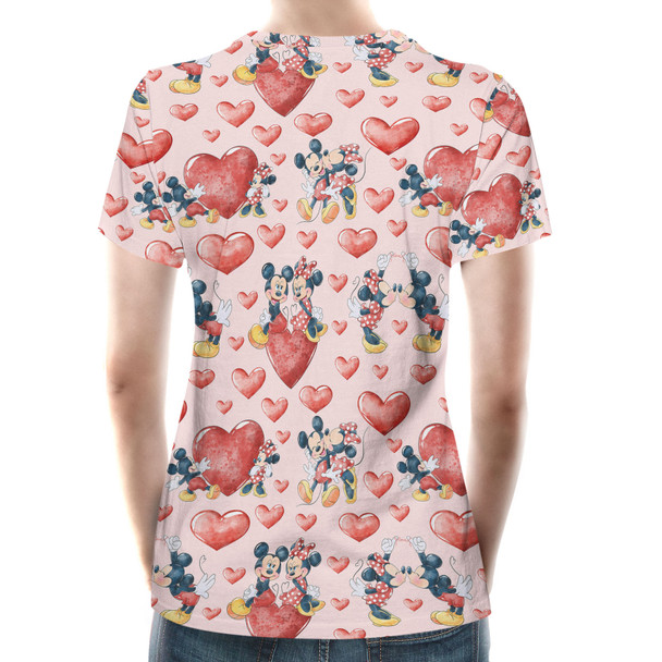 Women's Cotton Blend T-Shirt - Valentine Mickey & Minnie