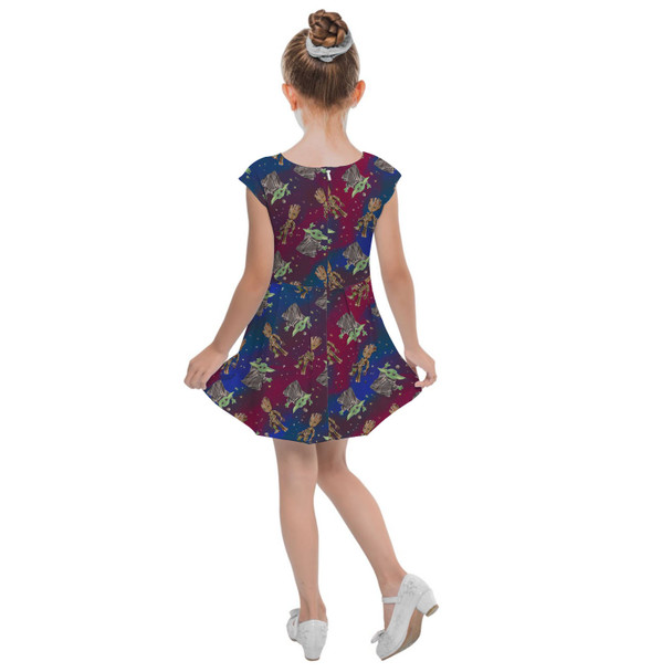 Girls Cap Sleeve Pleated Dress - Groot & Grogu