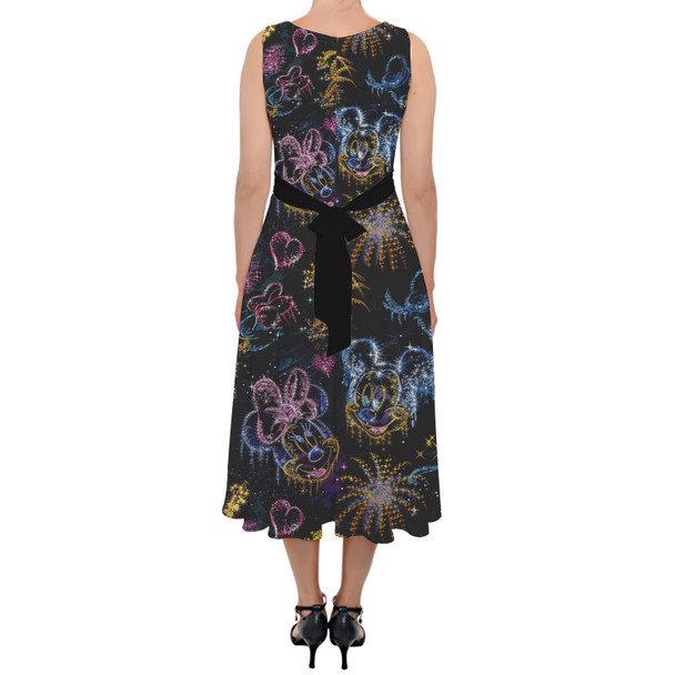 Belted Chiffon Midi Dress - Mickey and Minnie's Love in the Sky