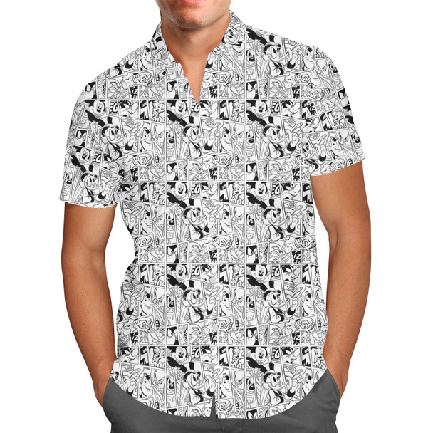 Men's Button Down Short Sleeve Shirt - Comic Book Mickey Mouse & Friends