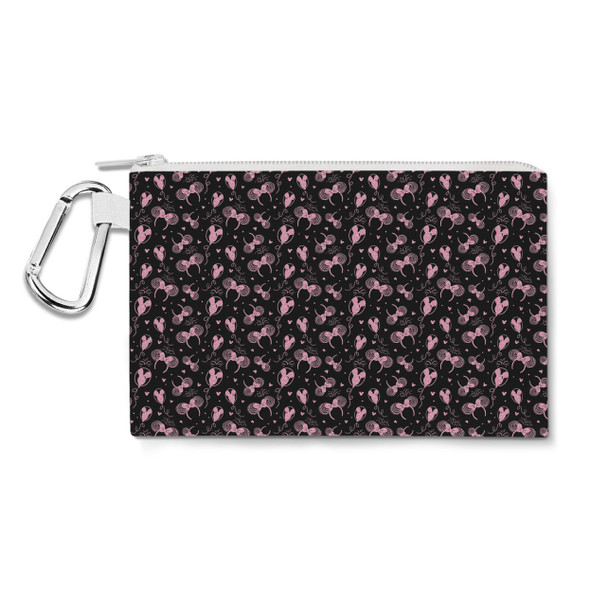 Canvas Zip Pouch - Pink Glitter Minnie Ears and Mickey Balloons