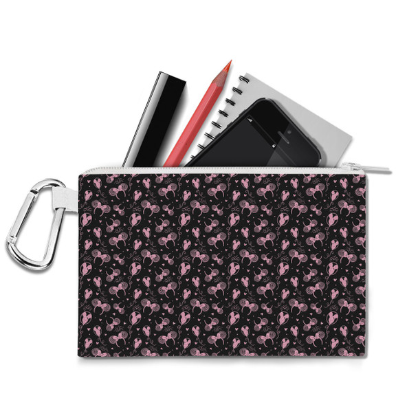 Canvas Zip Pouch - Pink Glitter Minnie Ears and Mickey Balloons