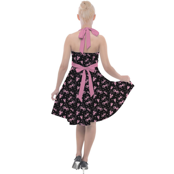 Halter Vintage Style Dress - Pink Glitter Minnie Ears and Mickey Balloons