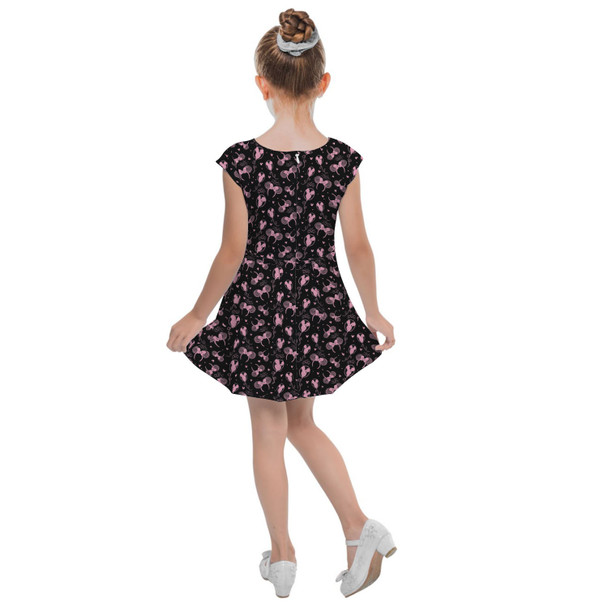 Girls Cap Sleeve Pleated Dress - Pink Glitter Minnie Ears and Mickey Balloons