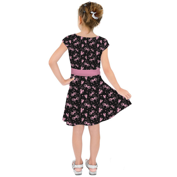 Girls Short Sleeve Skater Dress - Pink Glitter Minnie Ears and Mickey Balloons