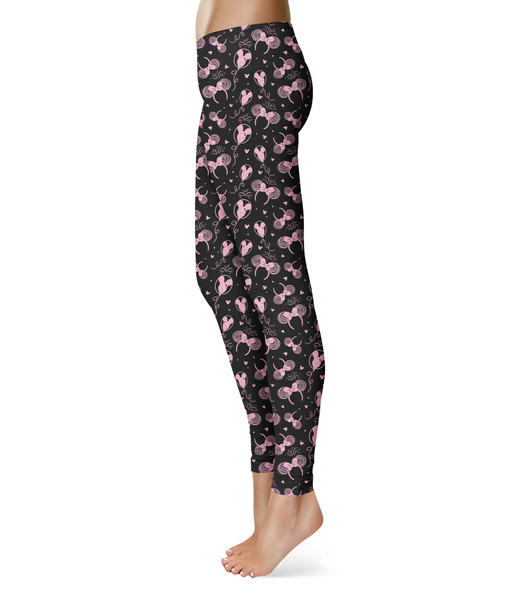 Sport Leggings - Pink Glitter Minnie Ears and Mickey Balloons