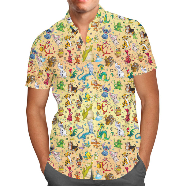 Men's Button Down Short Sleeve Shirt - Disney Sidekicks