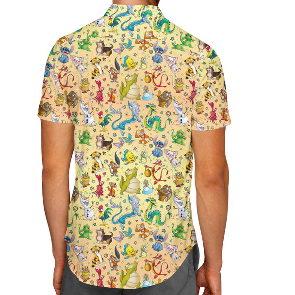 Men's Button Down Short Sleeve Shirt - Disney Sidekicks