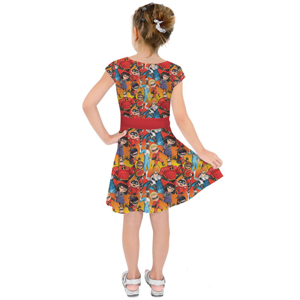 Girls Short Sleeve Skater Dress - The Incredibles Sketched