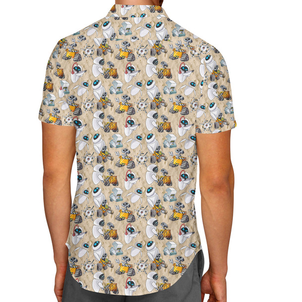 Men's Button Down Short Sleeve Shirt - Wall-E & Eve Sketched