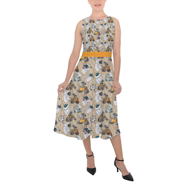 Belted Chiffon Midi Dress - Wall-E & Eve Sketched