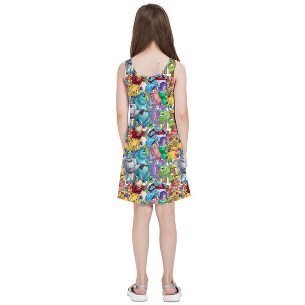 Girls Sleeveless Dress - Monsters Inc Sketched