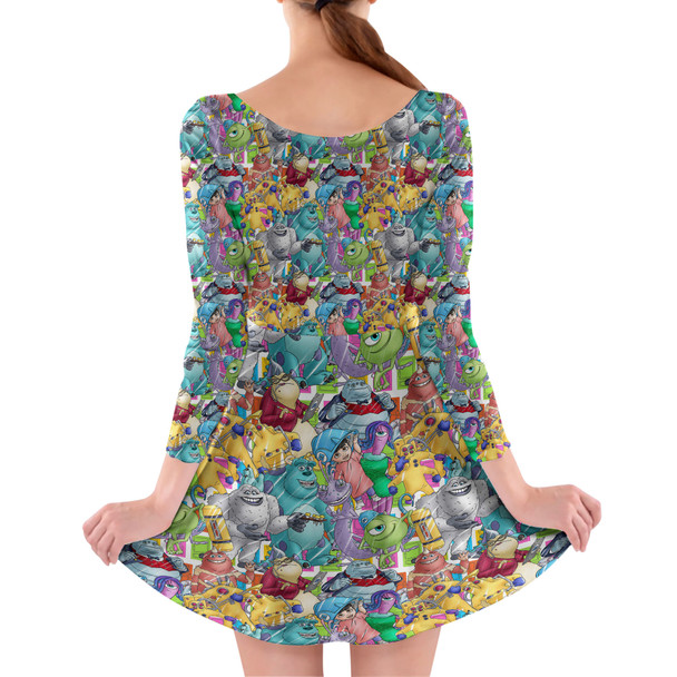 Longsleeve Skater Dress - Monsters Inc Sketched