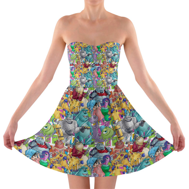 Sweetheart Strapless Skater Dress - Monsters Inc Sketched