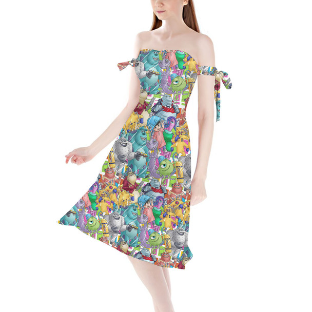 Strapless Bardot Midi Dress - Monsters Inc Sketched