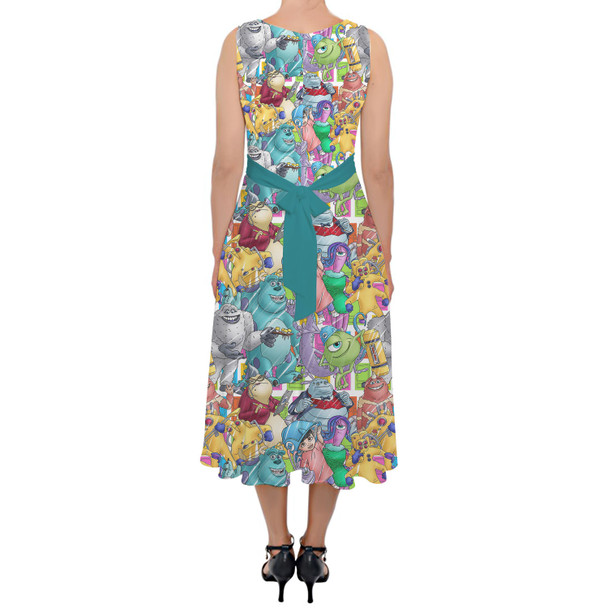 Belted Chiffon Midi Dress - Monsters Inc Sketched