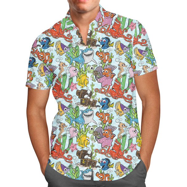 Men's Button Down Short Sleeve Shirt - Fish Are Friends Nemo Inspired