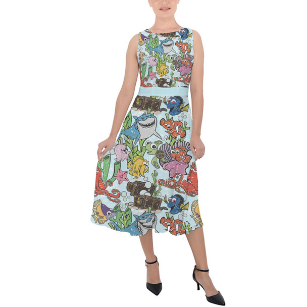 Belted Chiffon Midi Dress - Fish Are Friends Nemo Inspired