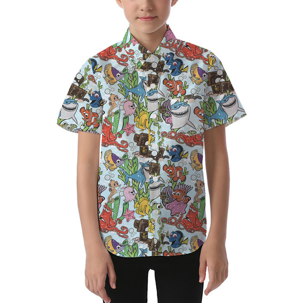 Kids' Button Down Short Sleeve Shirt - Fish Are Friends Nemo Inspired