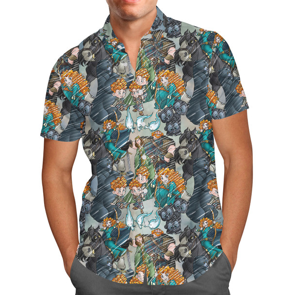 Men's Button Down Short Sleeve Shirt - Merida Sketched