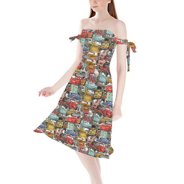 Strapless Bardot Midi Dress - Pixar Cars Sketched