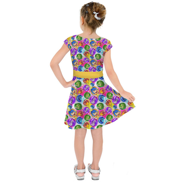 Girls Short Sleeve Skater Dress - Inside Out Pixar Inspired